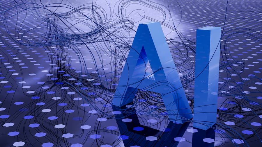3D AI letters tangled in neural wires
